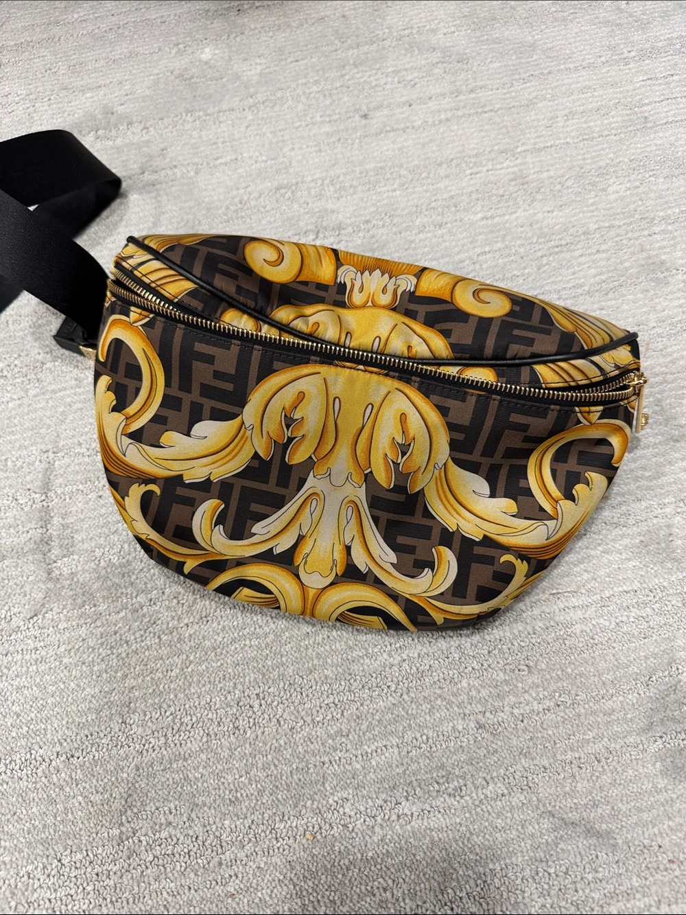 Fendi Brown & Gold Baroque Print Belt Bag